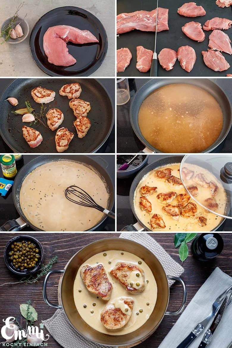 Ablauf Rezept Schweinemedaillons mit Pfefferrahmsauce - www.emmikochteinfach.de