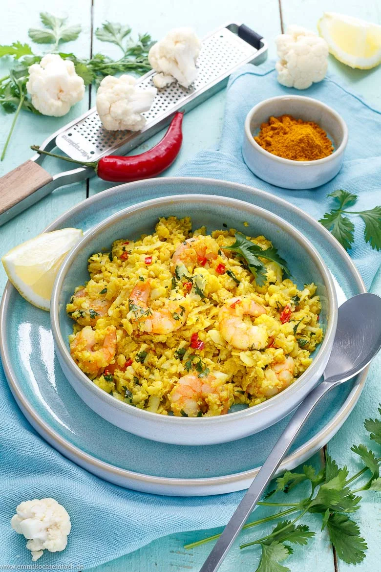 Blumenkohl Couscous mit Garnelen