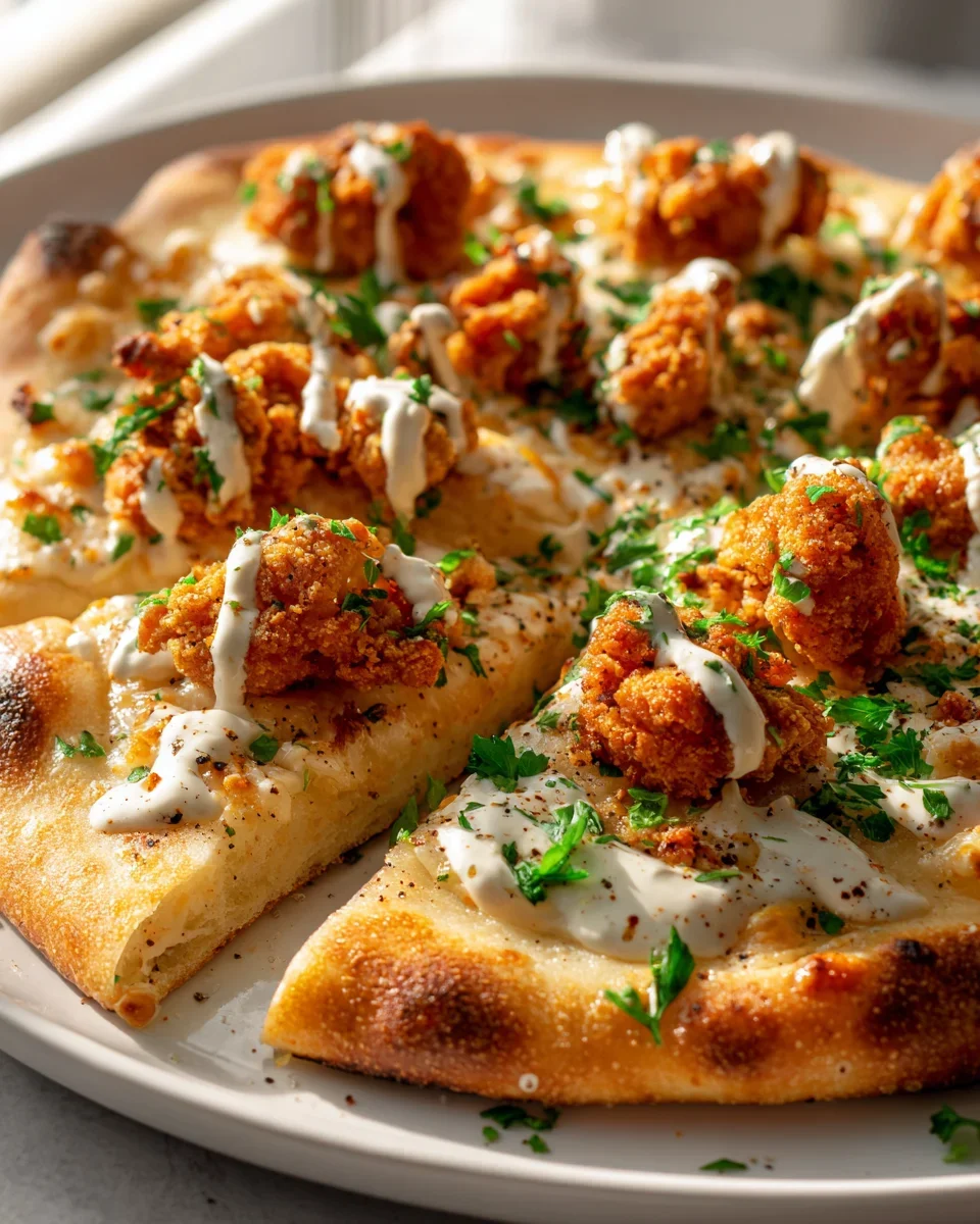 Buttermilch-Hähnchen Flatbread-Pizza mit Ranch