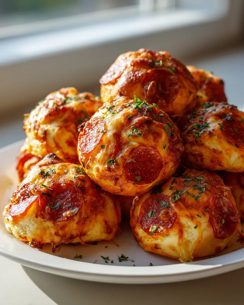 Cheesy Beef Pepperoni Pizza Balls mit Knoblauchbutter-Glasur