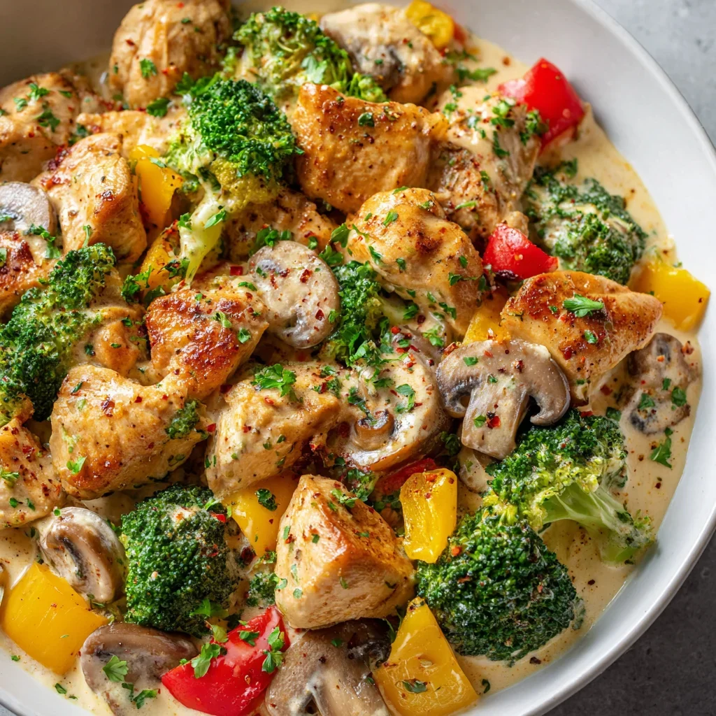 Cremige Low Carb Hähnchen Gemüse Pfanne – Gesund & Lecker!