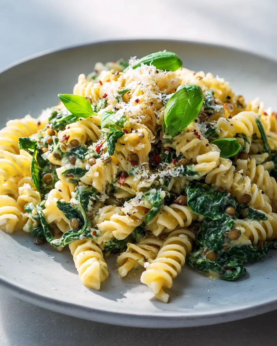 Cremige One Pot Pasta mit Linsen und Spinat – Einfach lecker!