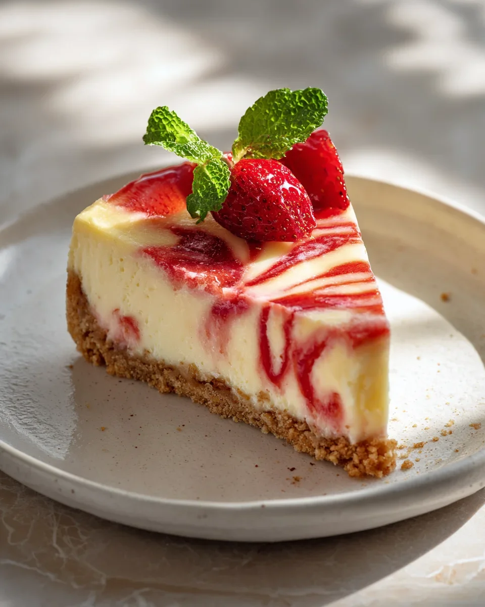 Das beste Erdbeer Swirl Cheesecake Rezept für unwiderstehlichen Genuss.