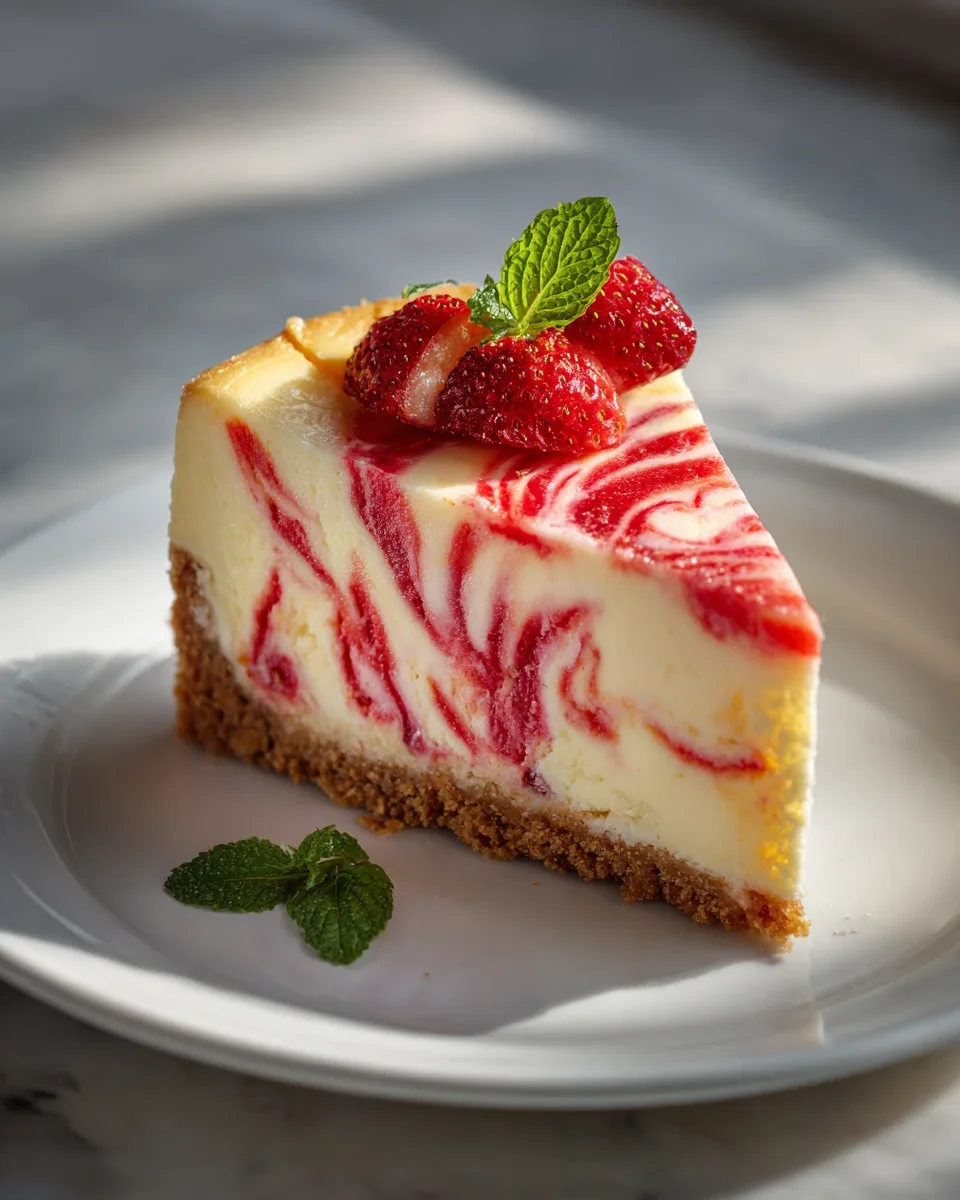 Das beste Erdbeer Swirl Cheesecake Rezept für unwiderstehlichen Genuss.