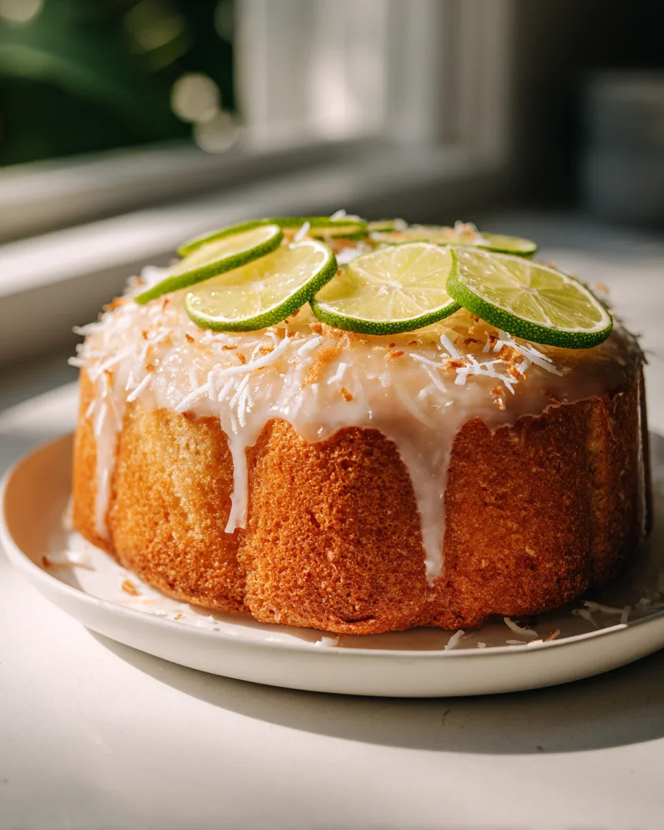 Einfacher Kokosmilch Blechkuchen mit frischer Limettenglasur