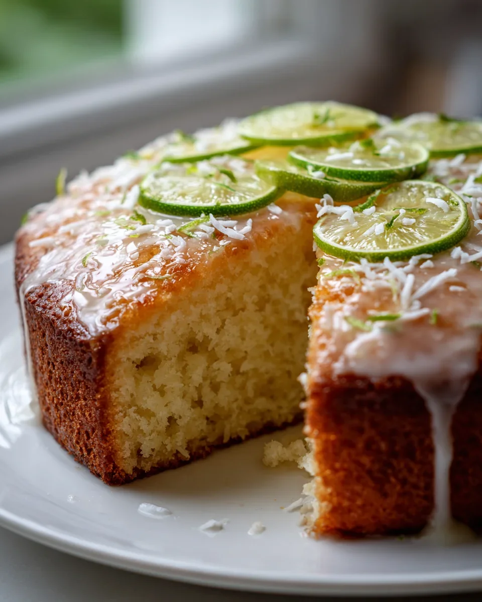 Einfacher Kokosmilch Blechkuchen mit frischer Limettenglasur