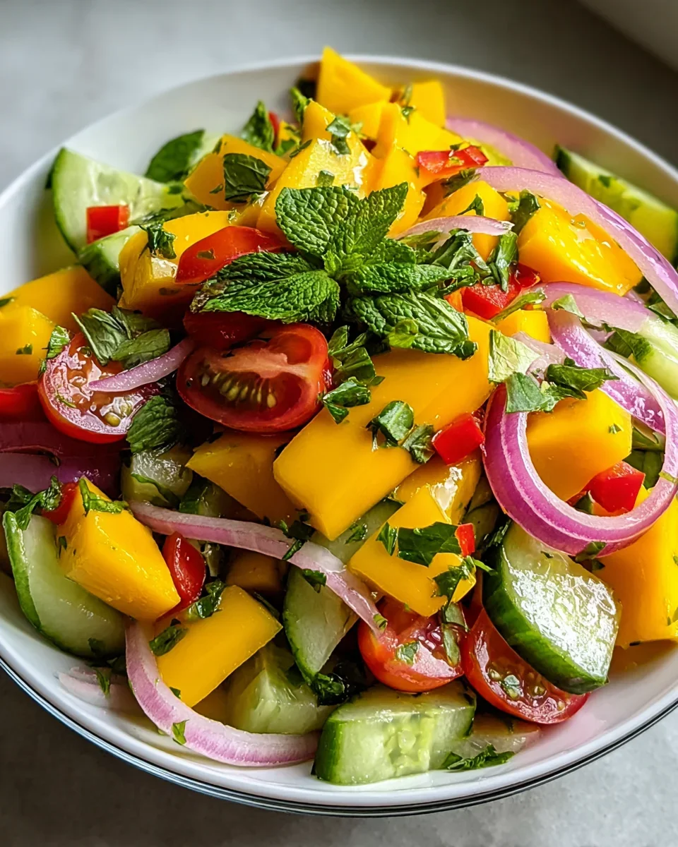 Erfrischender Mangosalat mit Limetten-Dressing genießen!