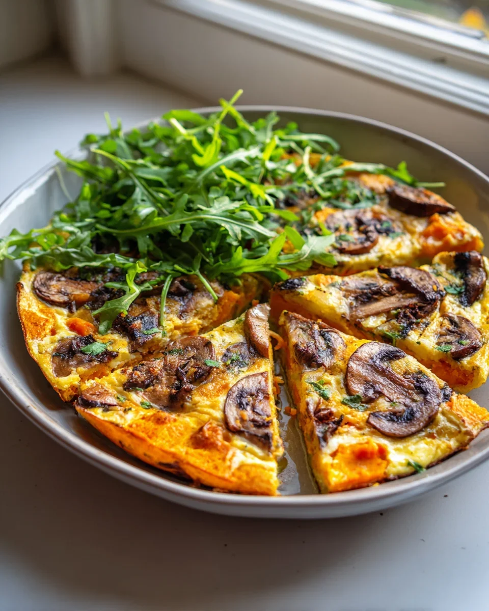Gesunde Süßkartoffel Pilz Frittata Bowl mit Rucola-Kick