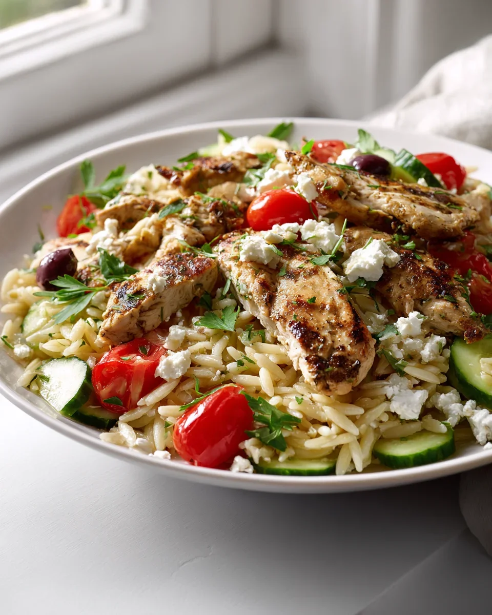 Griechische Hähnchen Bowl mit Orzo & Feta – Mediterraner Genuss