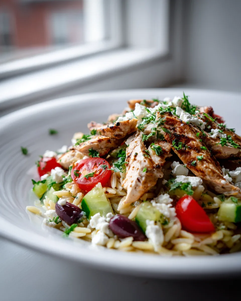 Griechische Hähnchen Bowl mit Orzo & Feta – Mediterraner Genuss