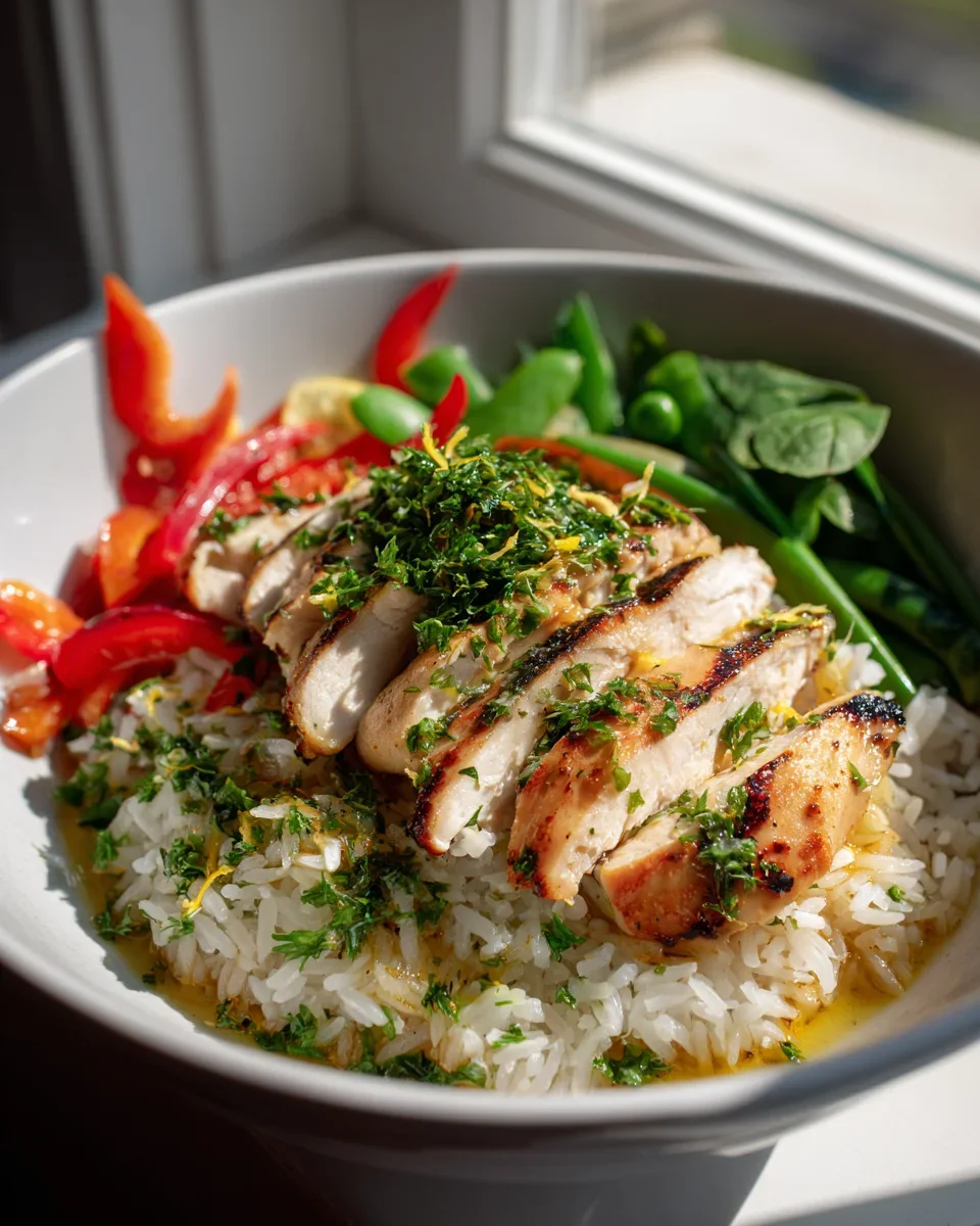 Hähnchen Reis Bowl: Frisch & lecker mit Zitronen-Dressing!