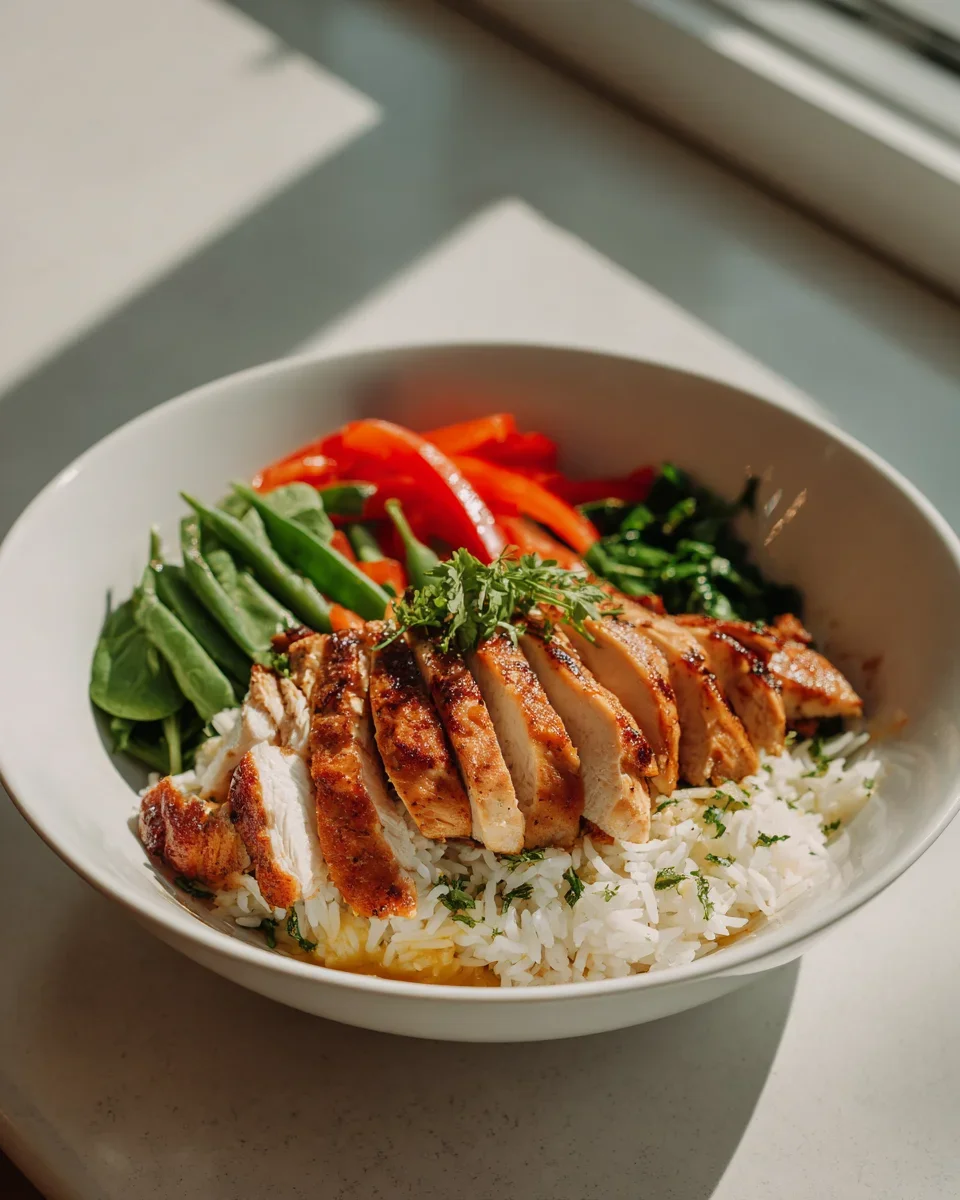 Hähnchen Reis Bowl: Frisch & lecker mit Zitronen-Dressing!