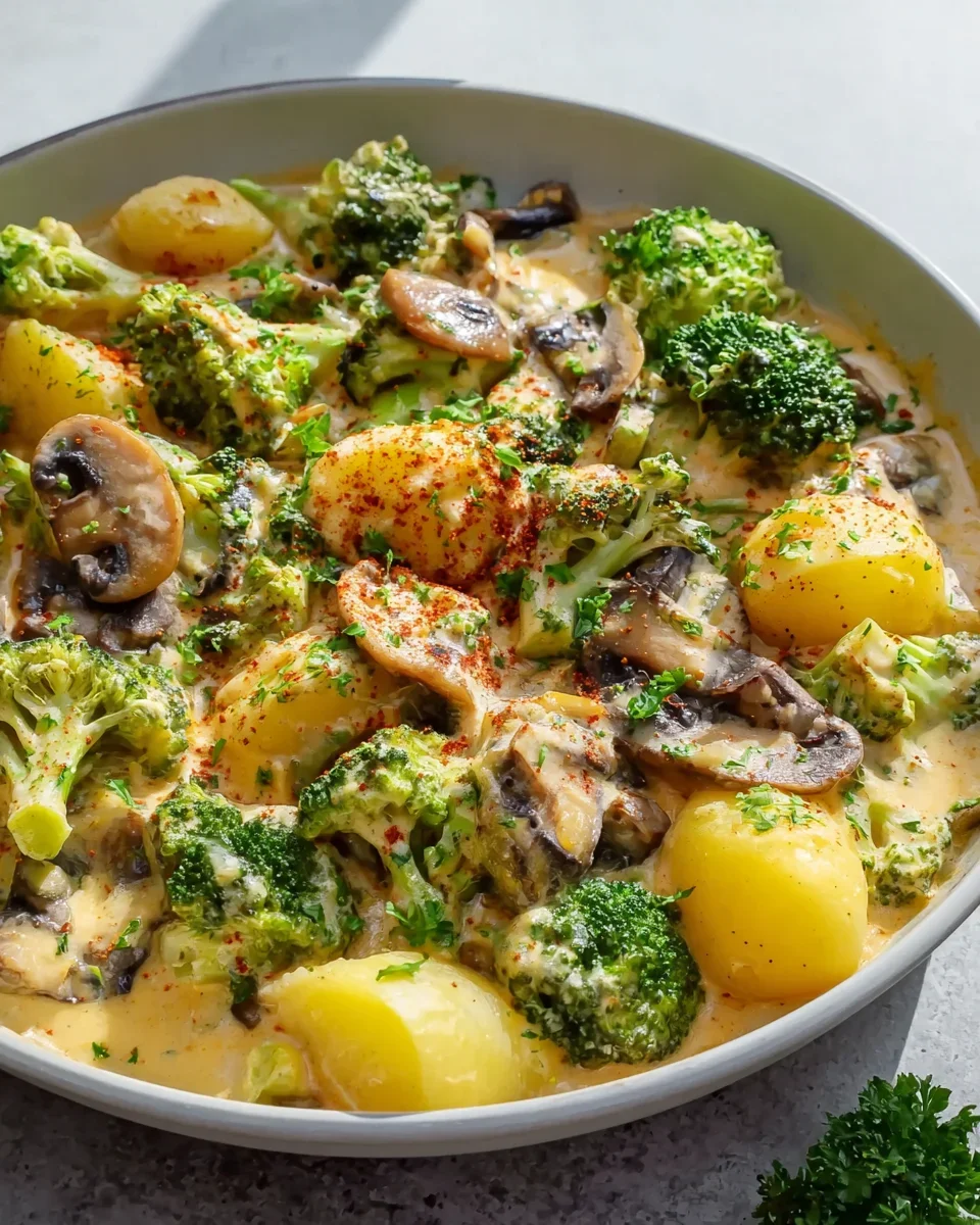 Herzhafte Brokkoli-Kartoffel-Pfanne mit Pilzen