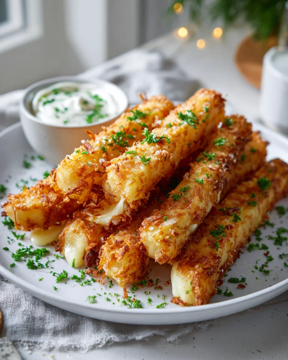 Käse-Kartoffel-Sticks mit cremigem Dip
