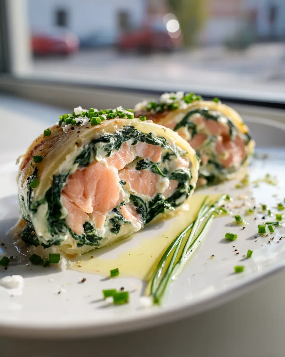 Köstliche Spinat-Lachs-Kartoffelrolle mit Frischkäsefüllung