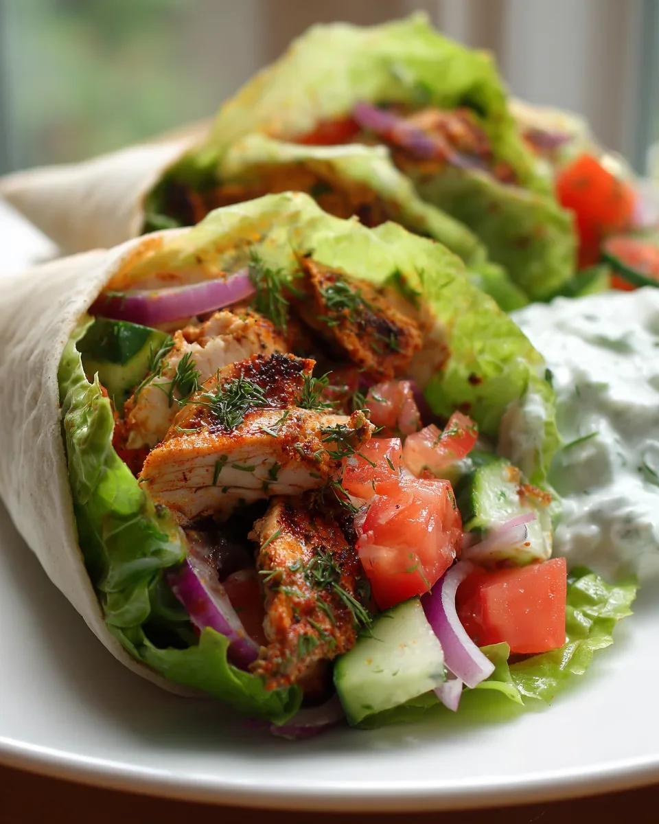 Köstliches Low Carb Hähnchen Gyros Salat Wrap mit Tzatziki