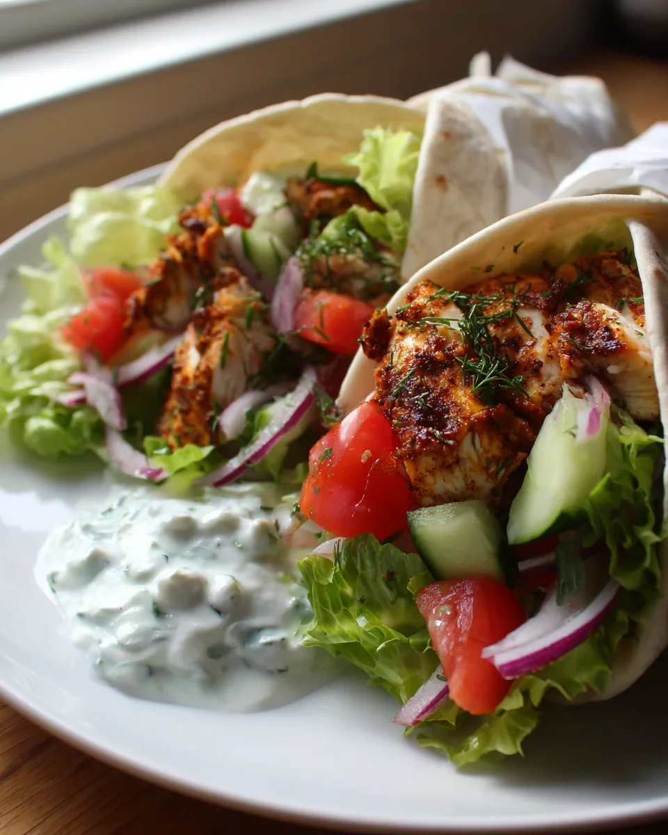 Köstliches Low Carb Hähnchen Gyros Salat Wrap mit Tzatziki