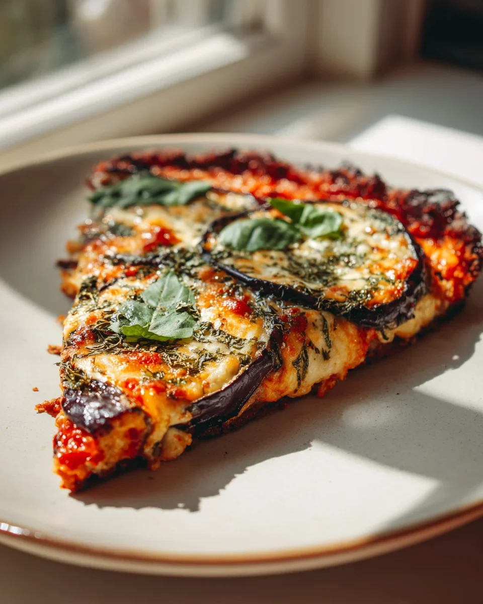Keto Aubergine Pizza Scheiben: Knusprig mit Parmesankruste!