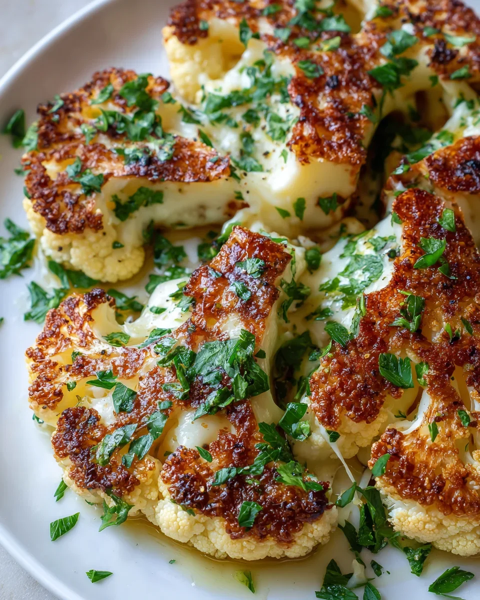 Knusprige Air Fryer Mozzarella Blumenkohlsteaks mit Knoblauchöl