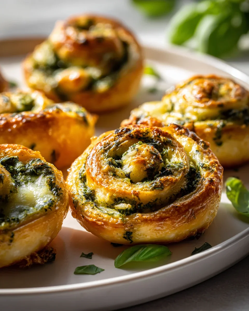 Knusprige Mini Blätterteig Schnecken mit Pesto & Käse