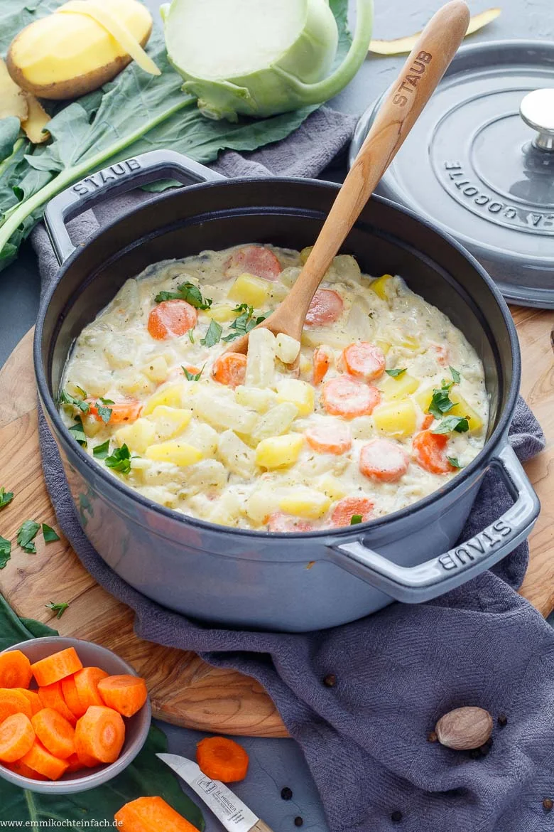 Kohlrabigemüse mit Kartoffeln und Möhren