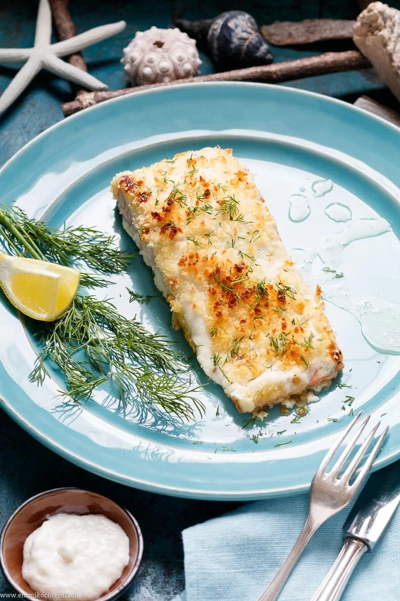 Ofen Lachsfilet mit Sahnemeerrettich Topping