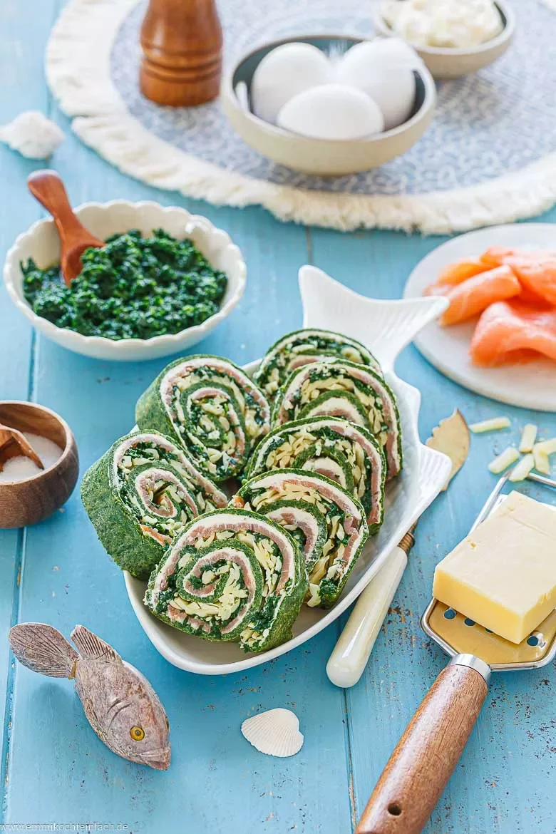 Lachsrolle mit Frischkäse und Spinat