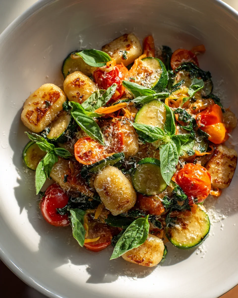 Leckere vegetarische Gnocchi Pfanne mit frischem Gemüse