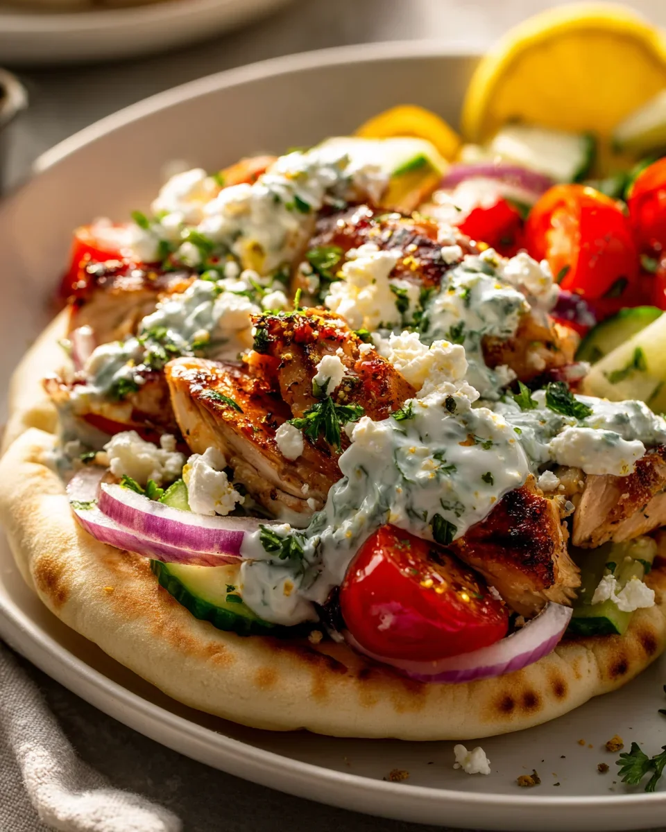 Mediterrane Hähnchen Gyros mit cremigem Feta Tzatziki
