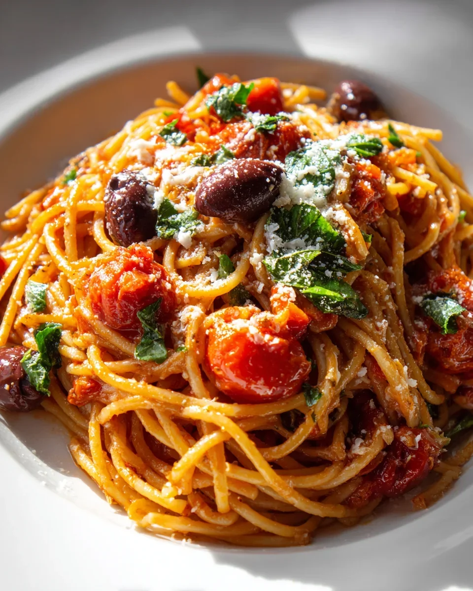Mediterrane Pasta mit gerösteten Tomaten & Oliven