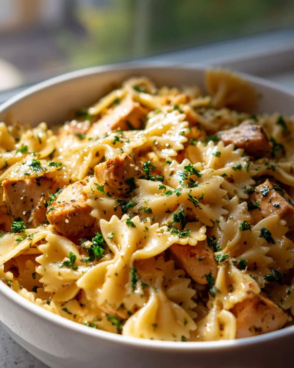 Mini Knoblauchbutter-Hühnchen Bowtie Pasta Cups Rezept