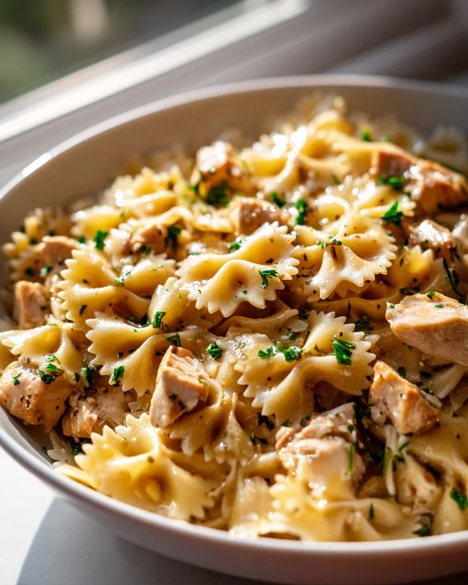 Mini Knoblauchbutter-Hühnchen Bowtie Pasta Cups Rezept