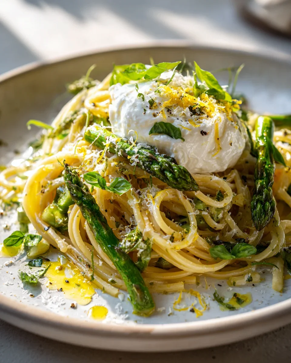 Pasta mit grünem Spargel und Burrata