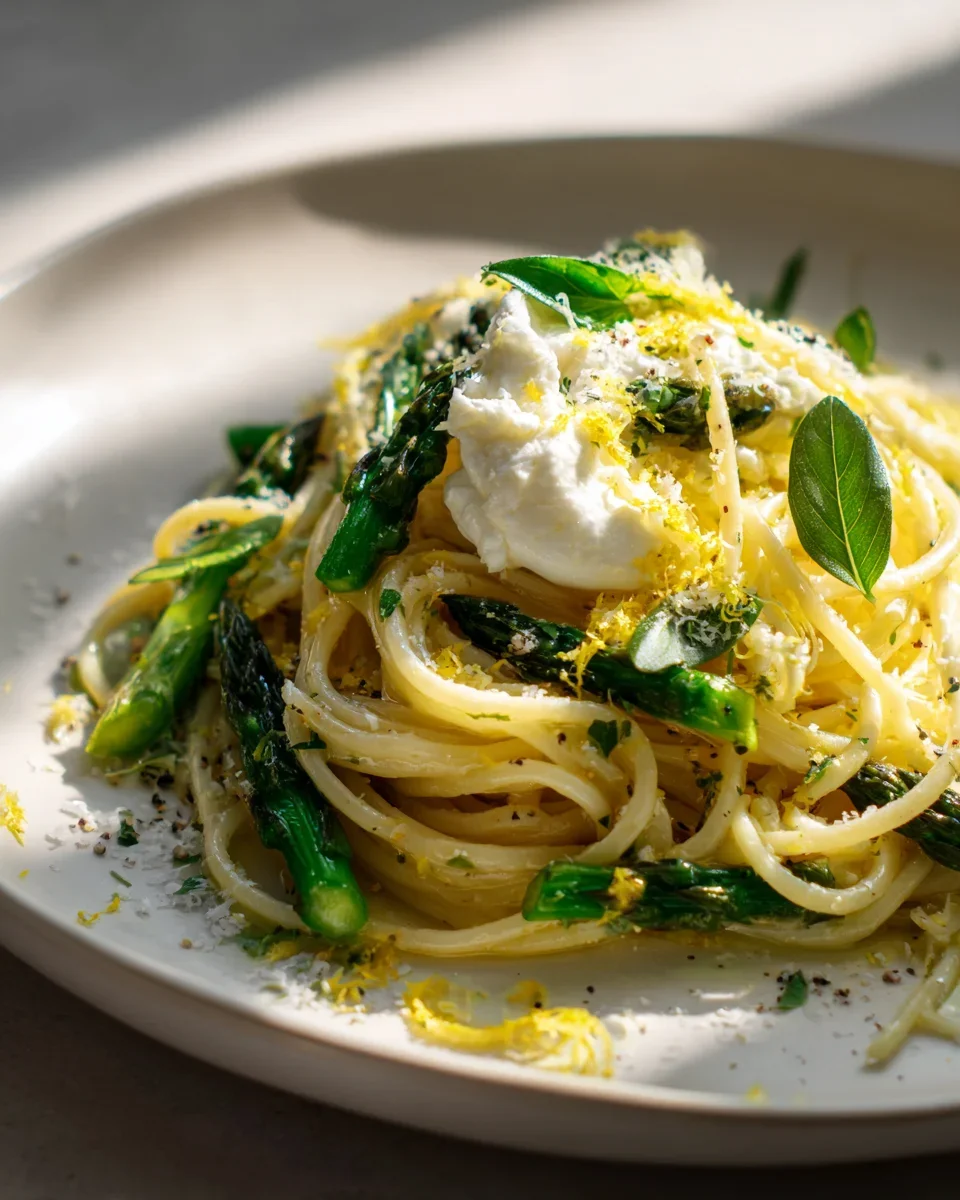 Pasta mit grünem Spargel und Burrata