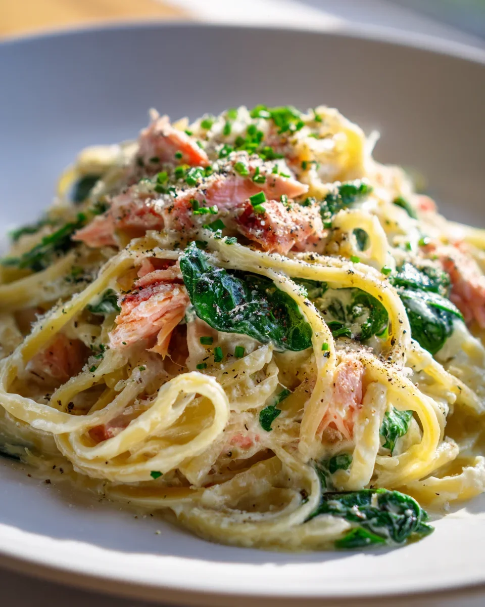 Räucherlachs und Spinat Alfredo Linguine – Lecker und cremig!