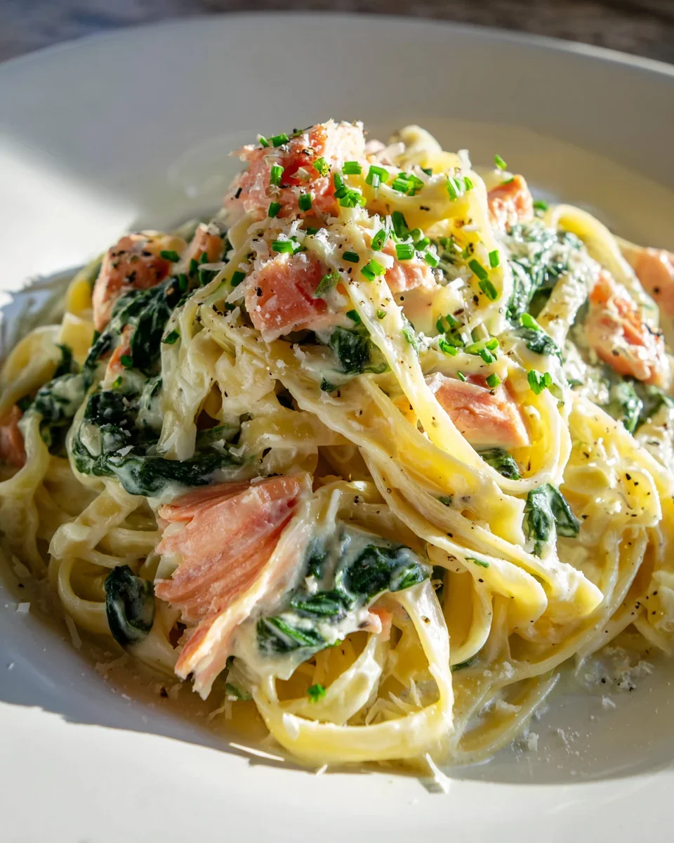 Räucherlachs und Spinat Alfredo Linguine – Lecker und cremig!