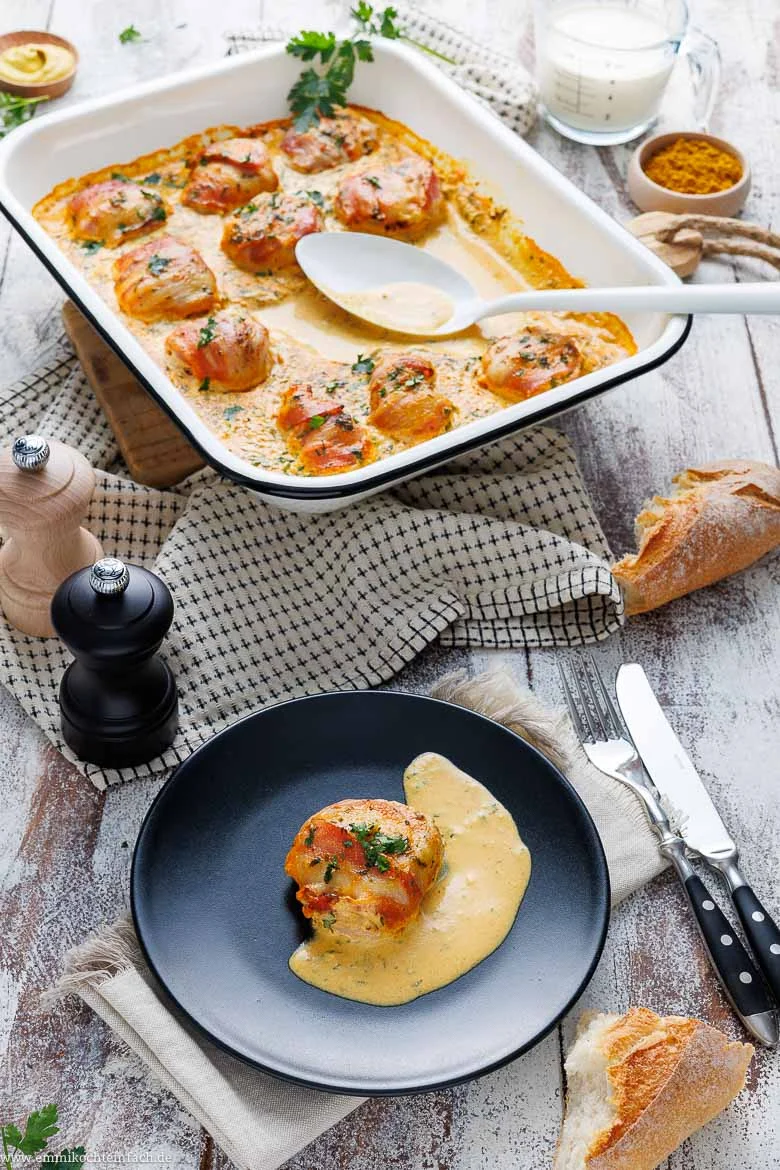 Schweine-Filet in Bacon und Currysahne - www.emmikochteinfach.de
