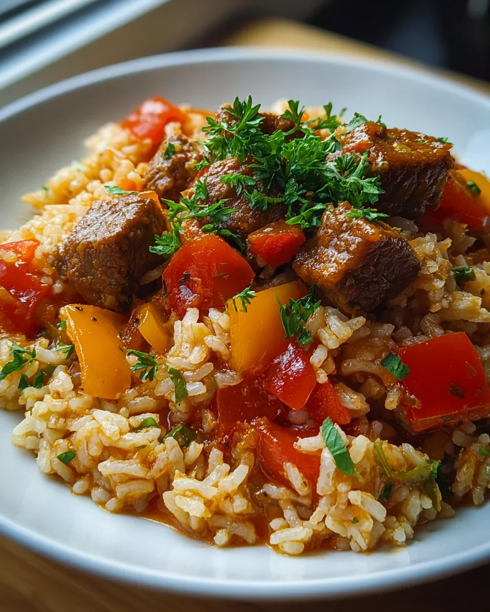 Serbisches Reisfleisch mit Rind und Gemüse