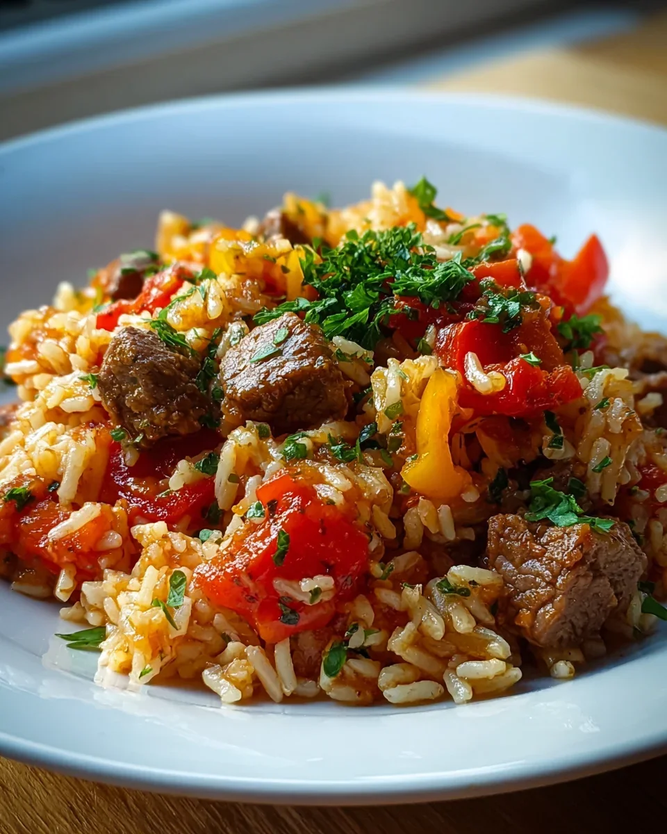 Serbisches Reisfleisch mit Rind und Gemüse