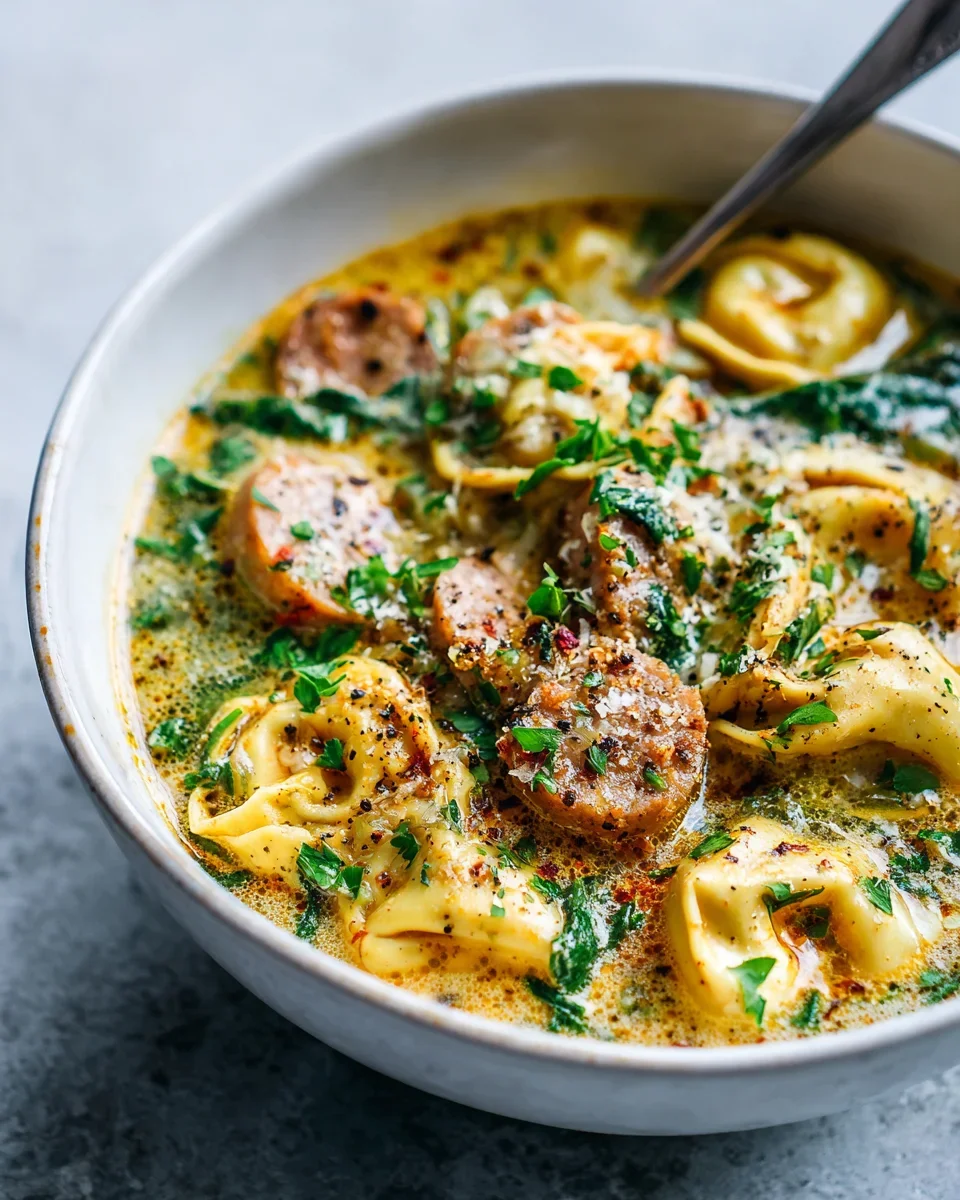 Slow Cooker Rinderwurst & Tortellini Spinat-Suppe – Cremig!