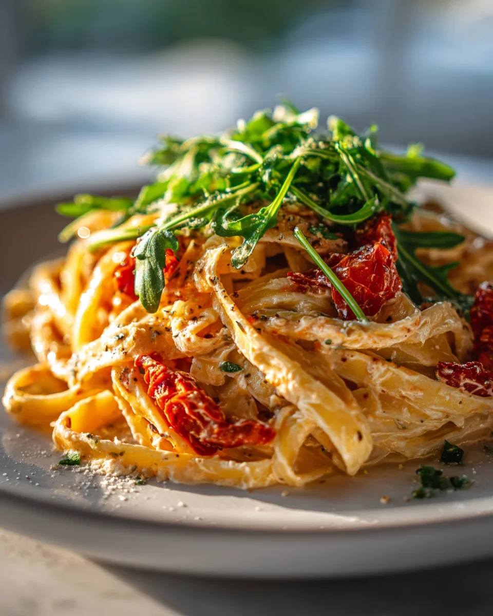 Slow Roasted Tomato Cream Pasta mit Rucola – Einfach köstlich!