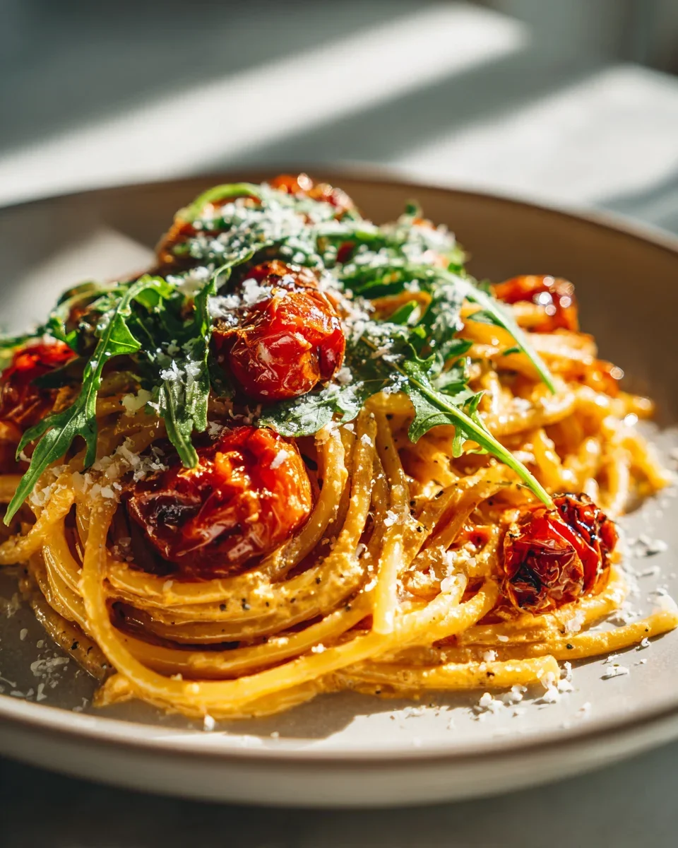 Slow Roasted Tomato Cream Pasta mit Rucola – Einfach lecker!
