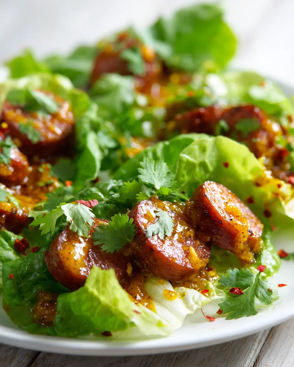 Sweet And Spicy Currywurst-Lettuce Wraps für Genießer