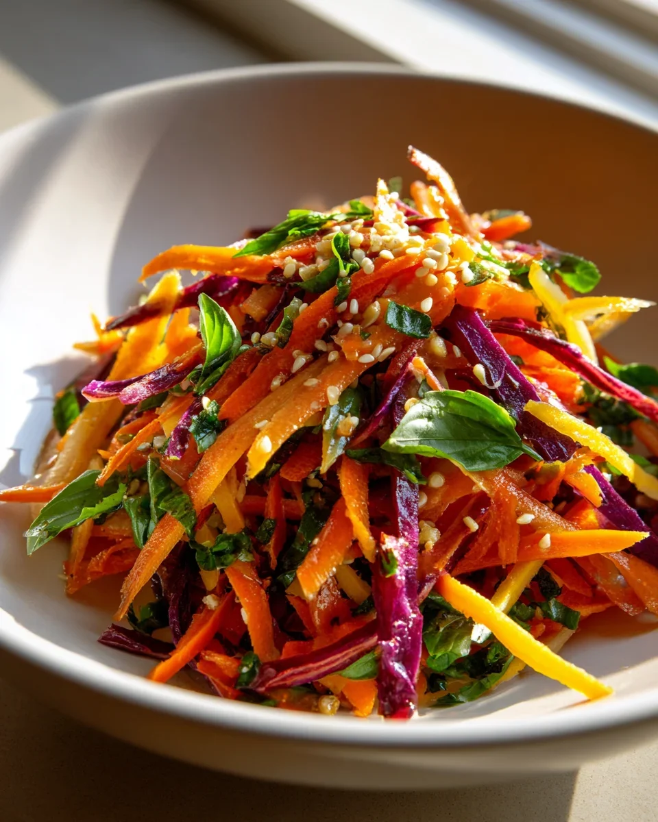 THINK: The user wants a SEO-friendly title for “Shaved Rainbow Carrot Sesame Salad”.