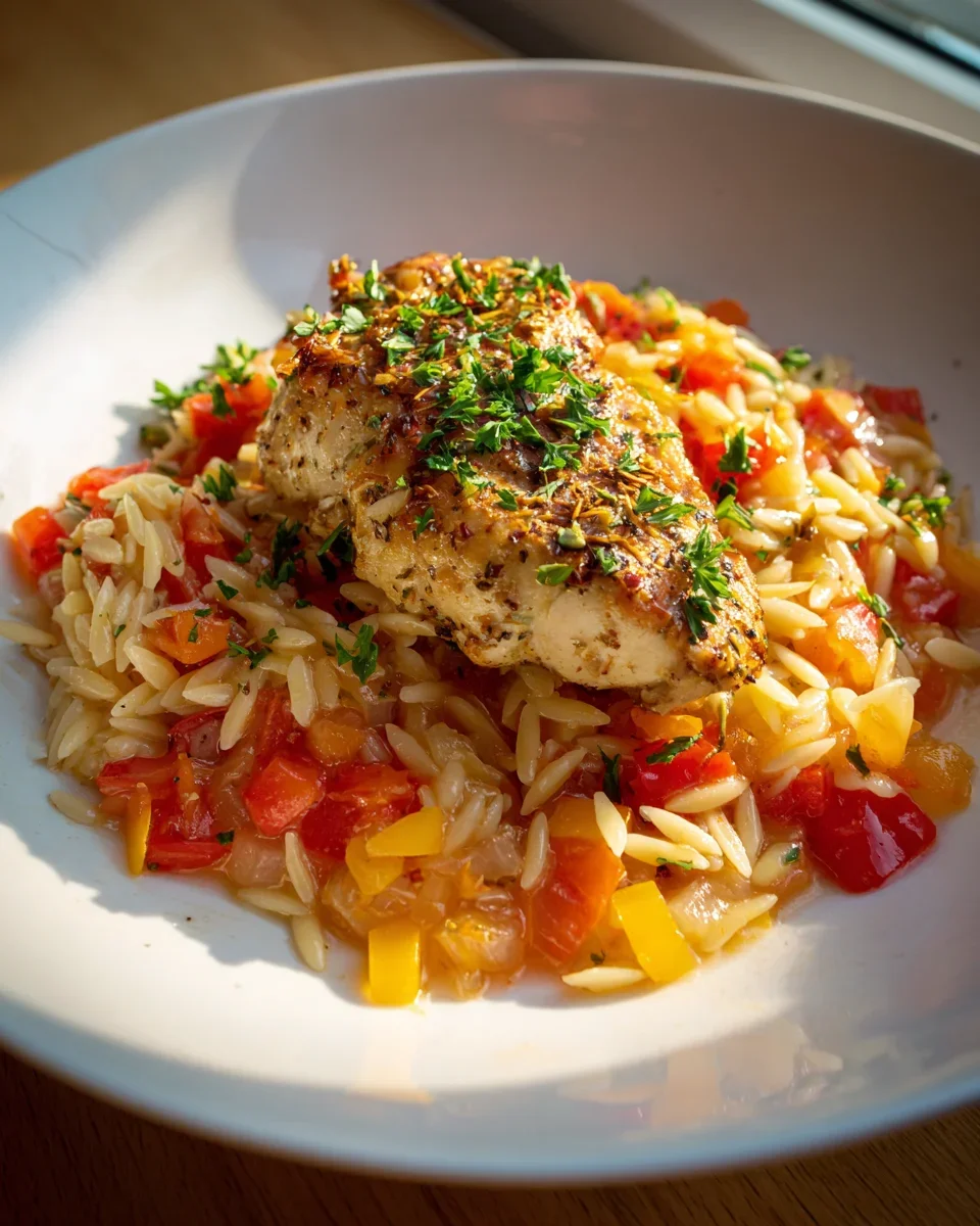 Unglaubliche Orzo Pfanne mit Paprikahuhn Rezept – jetzt kochen!