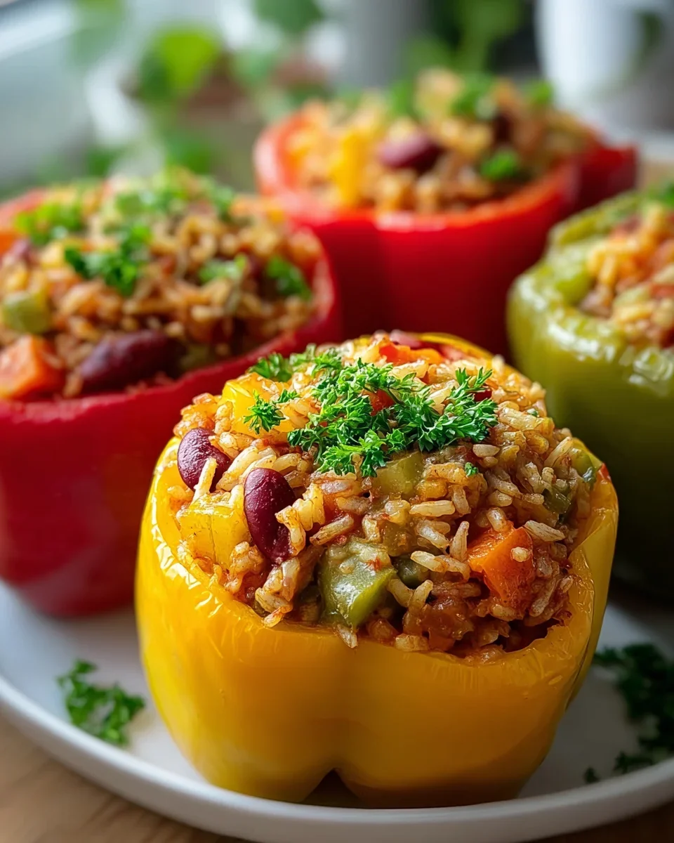 Vegetarische gefüllte Paprika mit Reis