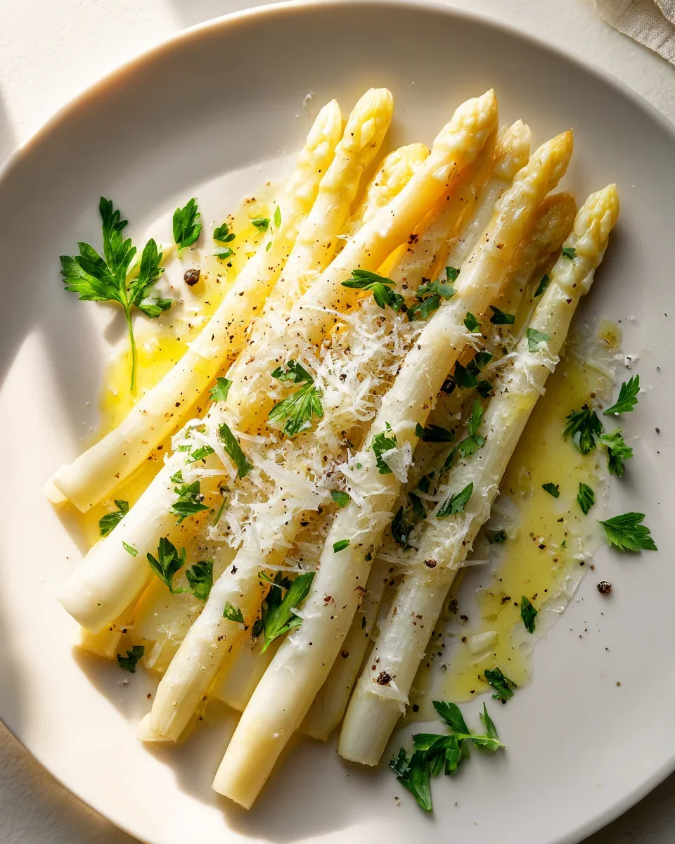 Weißer Spargel mit Parmesan und Zitronenbutter aus dem Ofen