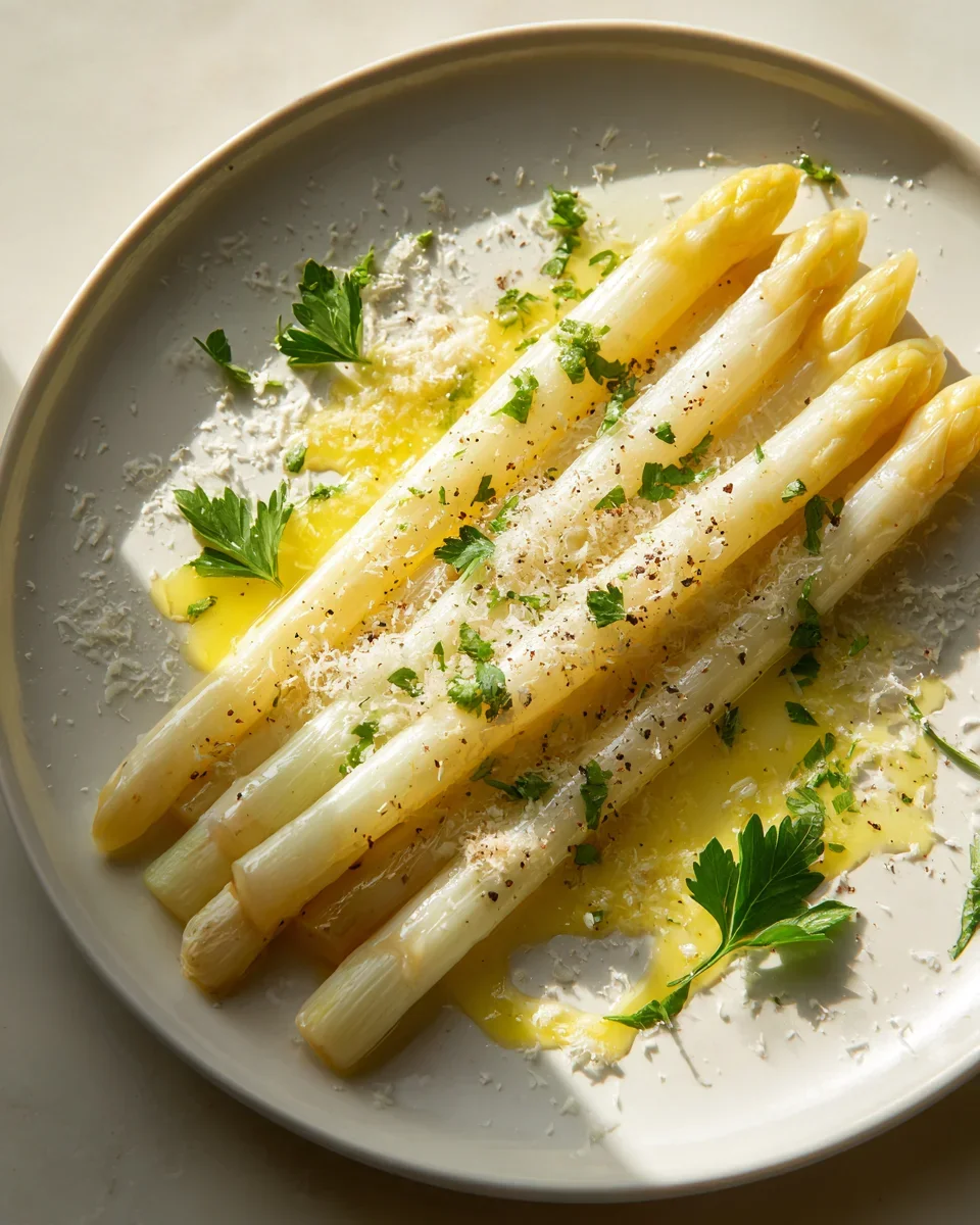 Weißer Spargel mit Parmesan und Zitronenbutter aus dem Ofen