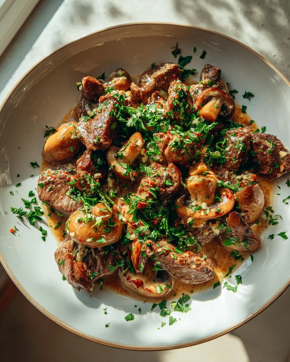 Weihnachtsmarkt Beef Champignons mit Chili-Knoblauchbutter
