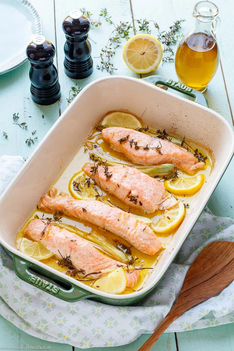 Einfacher Zitronen Lachs im Ofen